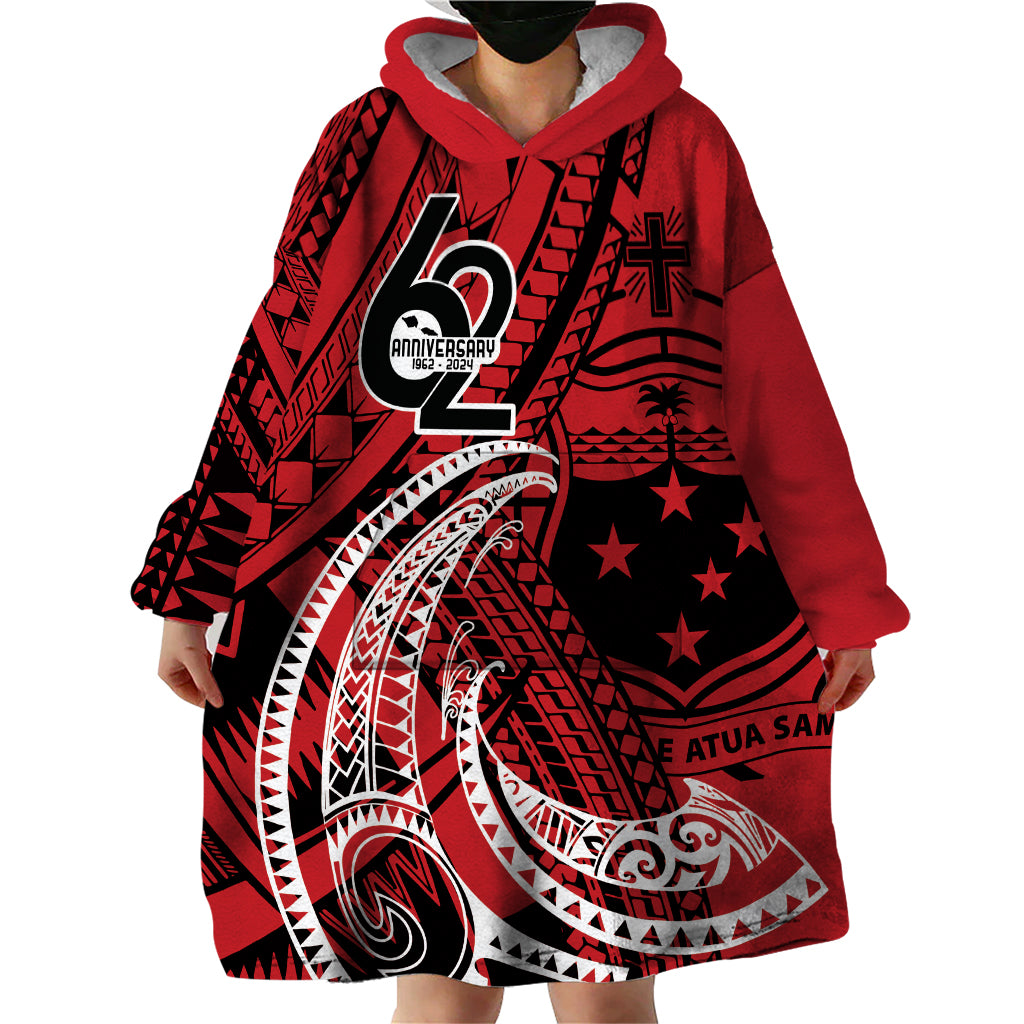 Custom Samoa Manuia le 62 Tausaga O le Tutoatasi Wearable Blanket Hoodie Samoan Tatau Red Art LT9 - Polynesian Pride