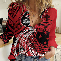 Custom Samoa Manuia le 62 Tausaga O le Tutoatasi Women Casual Shirt Samoan Tatau Red Art LT9 Female Red - Polynesian Pride