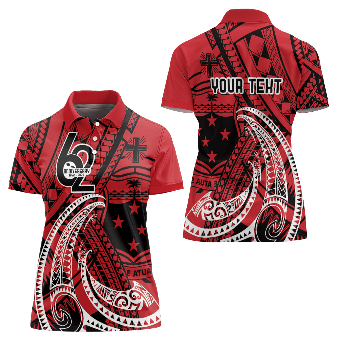 Custom Samoa Manuia le 62 Tausaga O le Tutoatasi Women Polo Shirt Samoan Tatau Red Art LT9 - Polynesian Pride