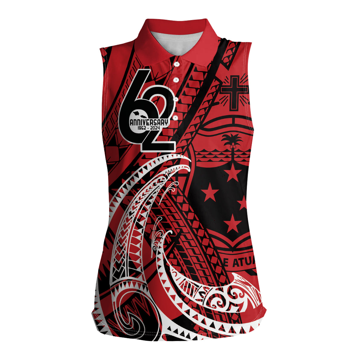 Custom Samoa Manuia le 62 Tausaga O le Tutoatasi Women Sleeveless Polo Shirt Samoan Tatau Red Art LT9 Female Red - Polynesian Pride