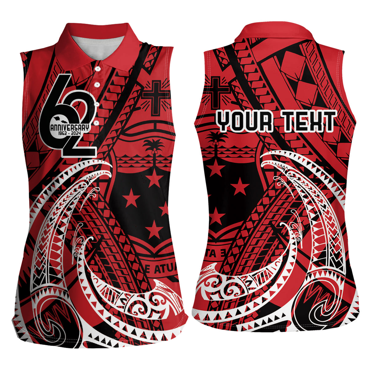 Custom Samoa Manuia le 62 Tausaga O le Tutoatasi Women Sleeveless Polo Shirt Samoan Tatau Red Art LT9 - Polynesian Pride