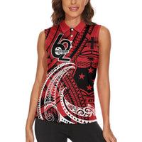 Custom Samoa Manuia le 62 Tausaga O le Tutoatasi Women Sleeveless Polo Shirt Samoan Tatau Red Art LT9 - Polynesian Pride