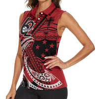 Custom Samoa Manuia le 62 Tausaga O le Tutoatasi Women Sleeveless Polo Shirt Samoan Tatau Red Art LT9 - Polynesian Pride