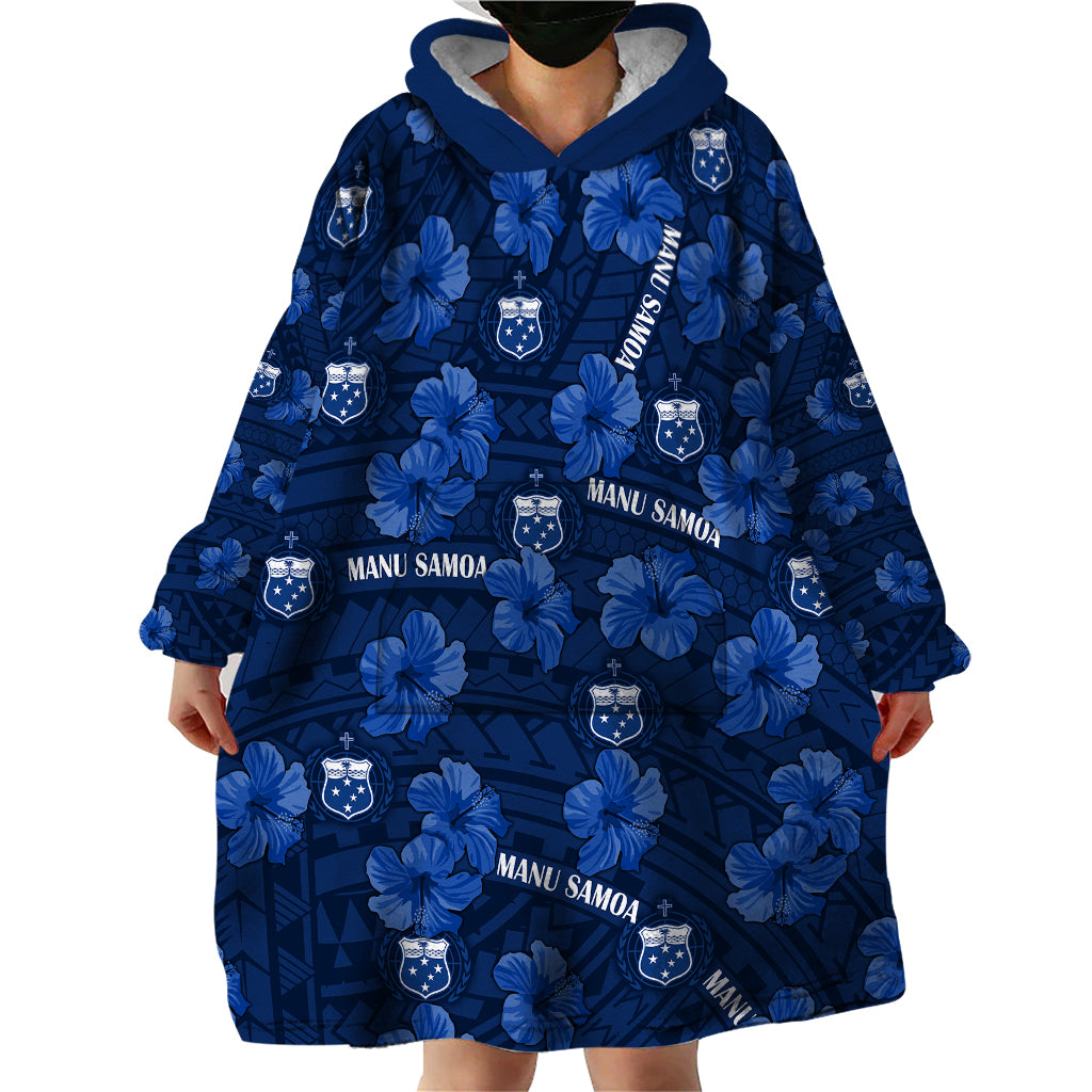 (Custom Text And Number) Manu Samoa Rugby Wearable Blanket Hoodie Polynesian Style With Hibiscus LT9 - Polynesian Pride