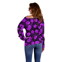 Polynesian Pride Hawaii Style With Hibiscus Off Shoulder Sweater Purple LT9 - Polynesian Pride