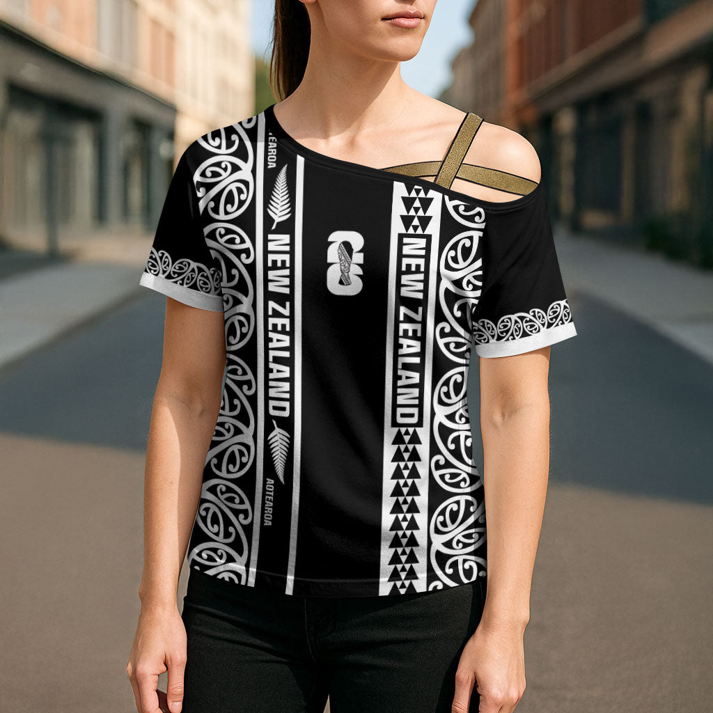 Custom New Zealand Football White Fern Supporter Cross Shoulder Shirt LT9 - Polynesian Pride