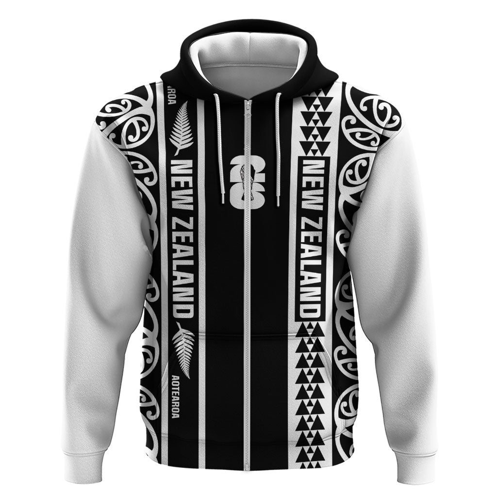 Custom New Zealand Football White Fern Supporter Hoodie LT9 Zip Hoodie Black - Polynesian Pride
