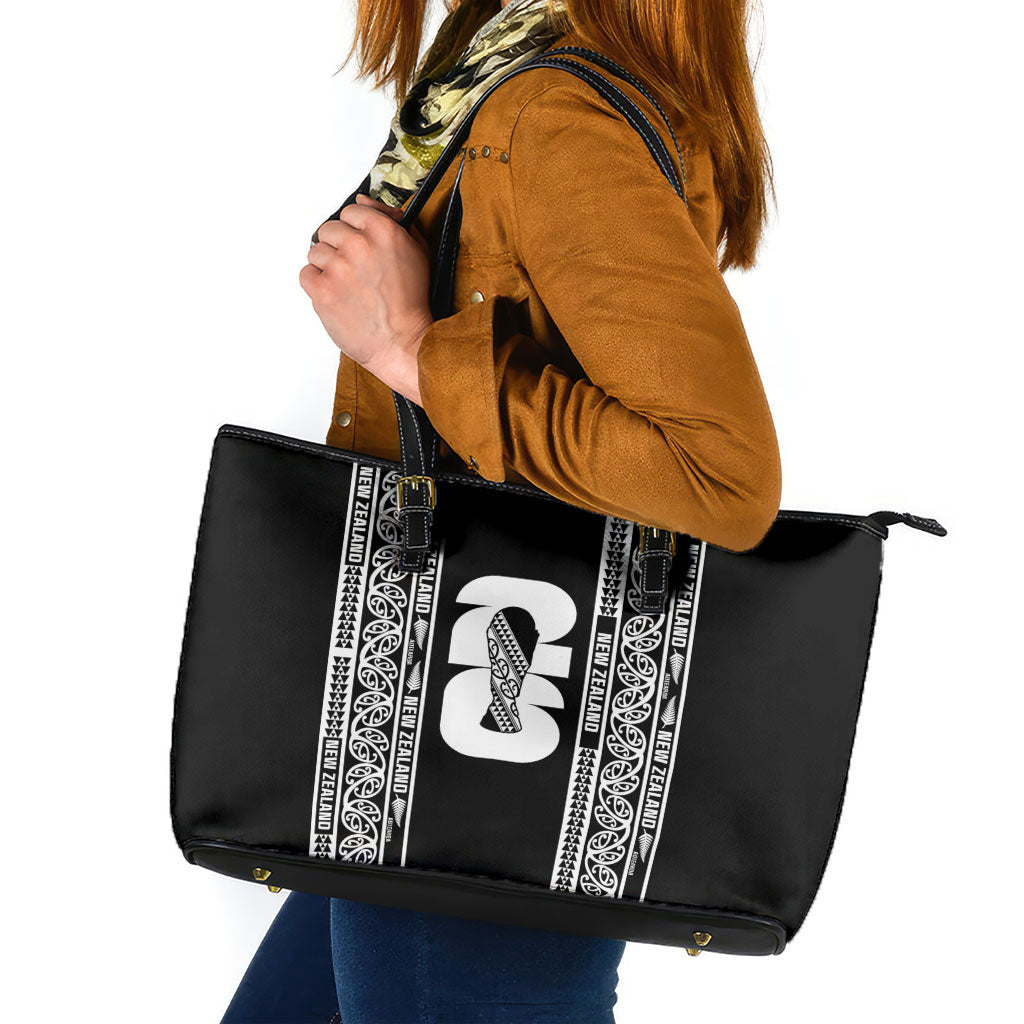 New Zealand Football White Fern Supporter Leather Tote Bag LT9 Black - Polynesian Pride