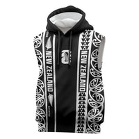 Custom New Zealand Football White Fern Supporter Sleeveless Hoodie LT9 Black - Polynesian Pride