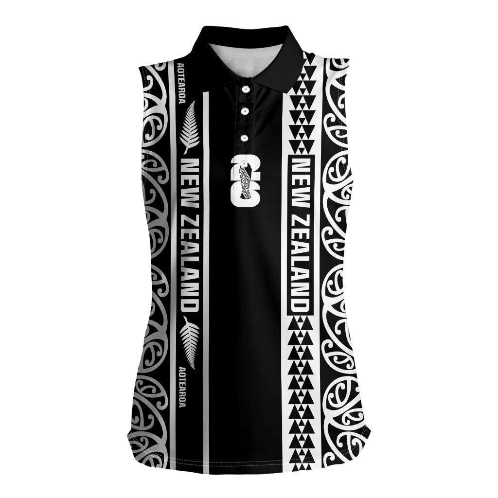 Custom New Zealand Football White Fern Supporter Women Sleeveless Polo Shirt LT9 Female Black - Polynesian Pride