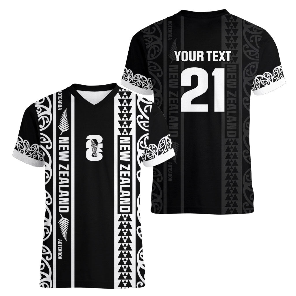 Custom New Zealand Football White Fern Supporter Women V-Neck T-Shirt LT9 - Polynesian Pride