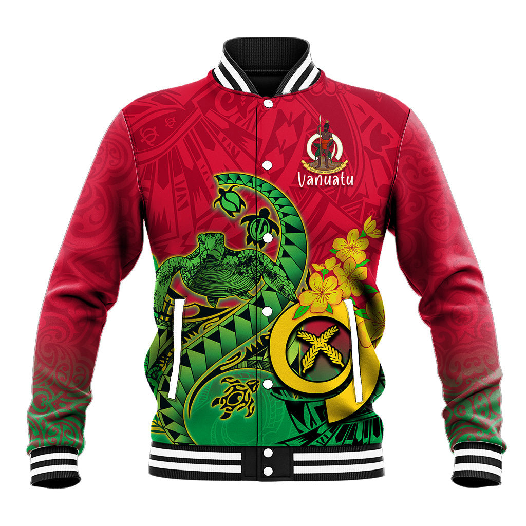 Personalised Vanuatu Islands Baseball Jacket Polynesian Tattoo and Sea Turtle LT9 Unisex Green - Polynesian Pride