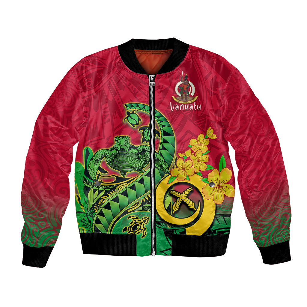 Personalised Vanuatu Islands Bomber Jacket Polynesian Tattoo and Sea Turtle LT9 Unisex Green - Polynesian Pride