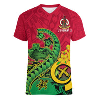 Personalised Vanuatu Islands Women V Neck T Shirt Polynesian Tattoo and Sea Turtle LT9 Female Green - Polynesian Pride