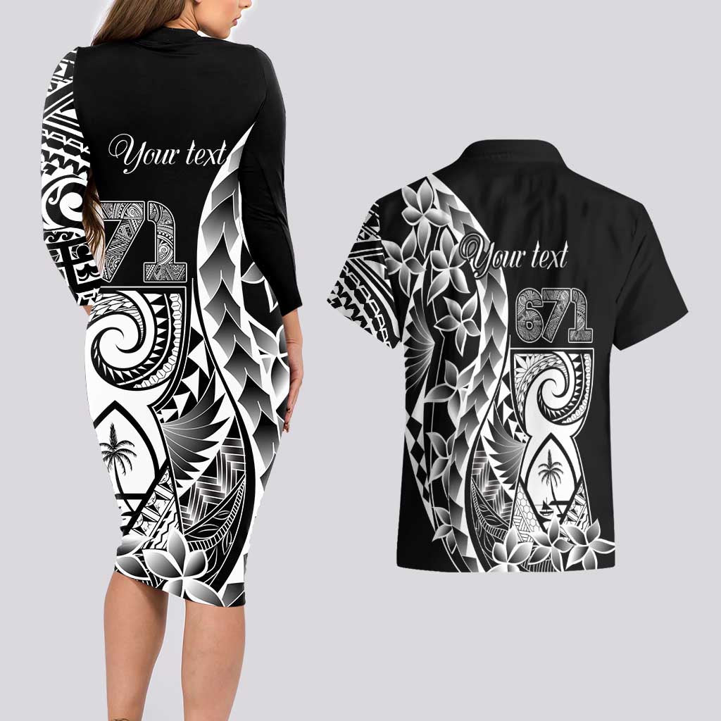 671 Guam Personalised Couples Matching Long Sleeve Bodycon Dress and Hawaiian Shirt Latte Stone Tribal LT9 - Polynesian Pride