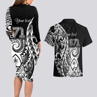 671 Guam Personalised Couples Matching Long Sleeve Bodycon Dress and Hawaiian Shirt Latte Stone Tribal LT9 - Polynesian Pride