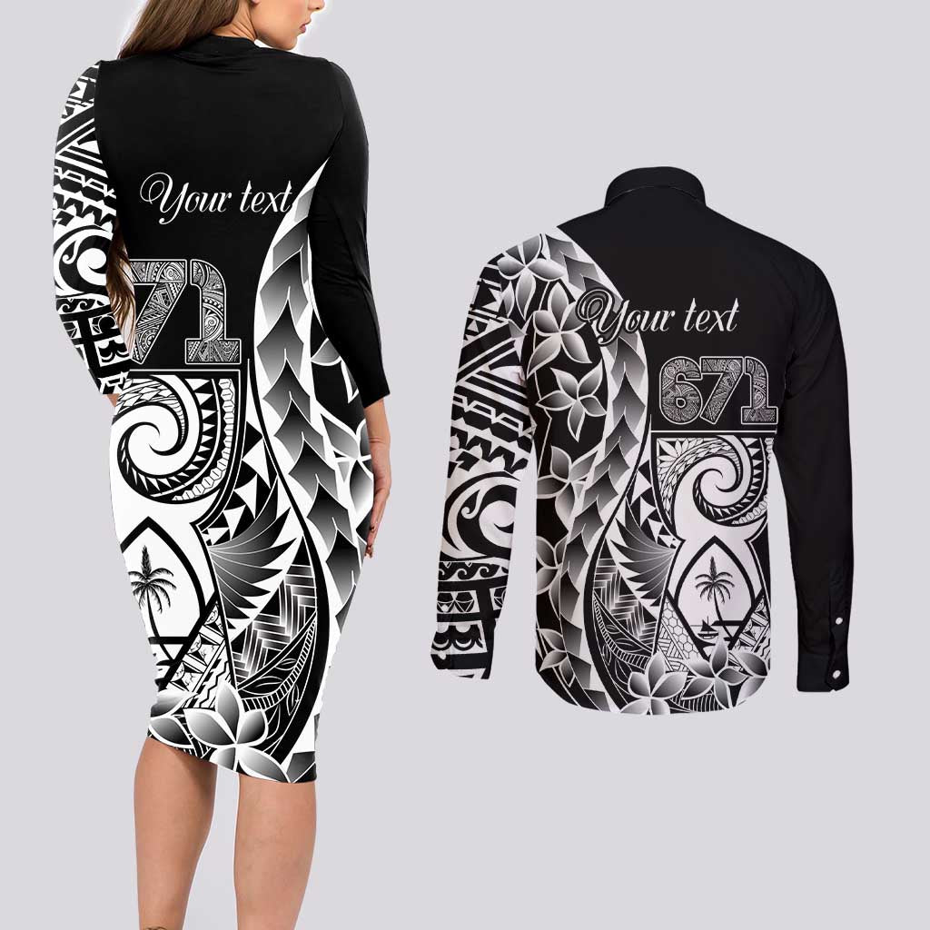 671 Guam Personalised Couples Matching Long Sleeve Bodycon Dress and Long Sleeve Button Shirt Latte Stone Tribal LT9 - Polynesian Pride