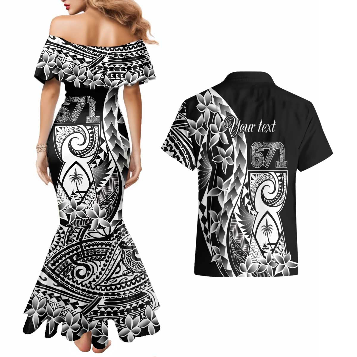 671 Guam Personalised Couples Matching Mermaid Dress and Hawaiian Shirt Latte Stone Tribal LT9 - Polynesian Pride