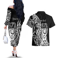 671 Guam Personalised Couples Matching Off The Shoulder Long Sleeve Dress and Hawaiian Shirt Latte Stone Tribal LT9 - Polynesian Pride