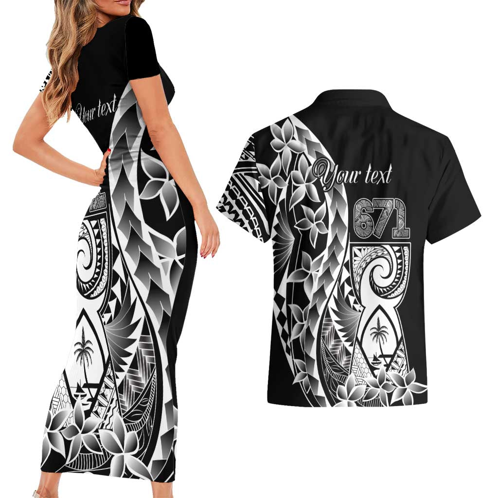 671 Guam Personalised Couples Matching Short Sleeve Bodycon Dress and Hawaiian Shirt Latte Stone Tribal LT9 - Polynesian Pride