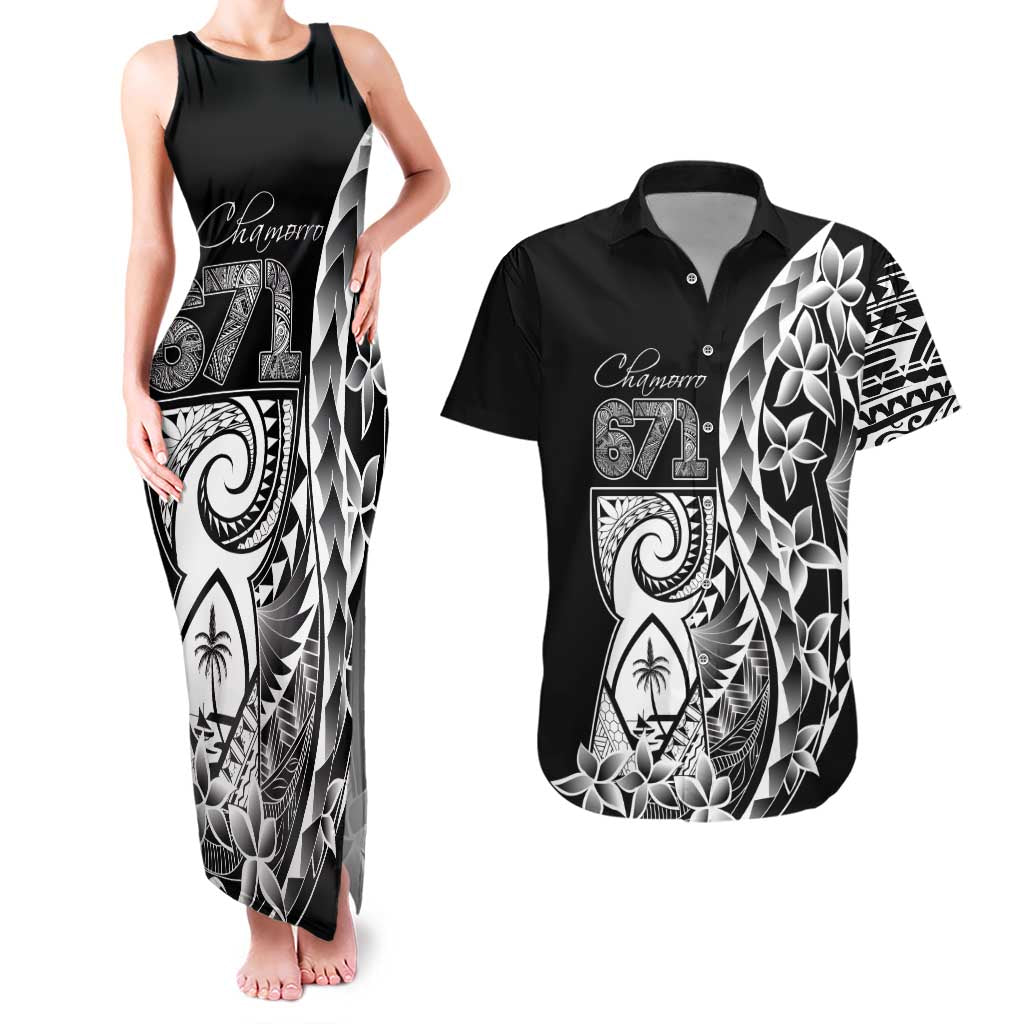 671 Guam Personalised Couples Matching Tank Maxi Dress and Hawaiian Shirt Latte Stone Tribal LT9 Black - Polynesian Pride