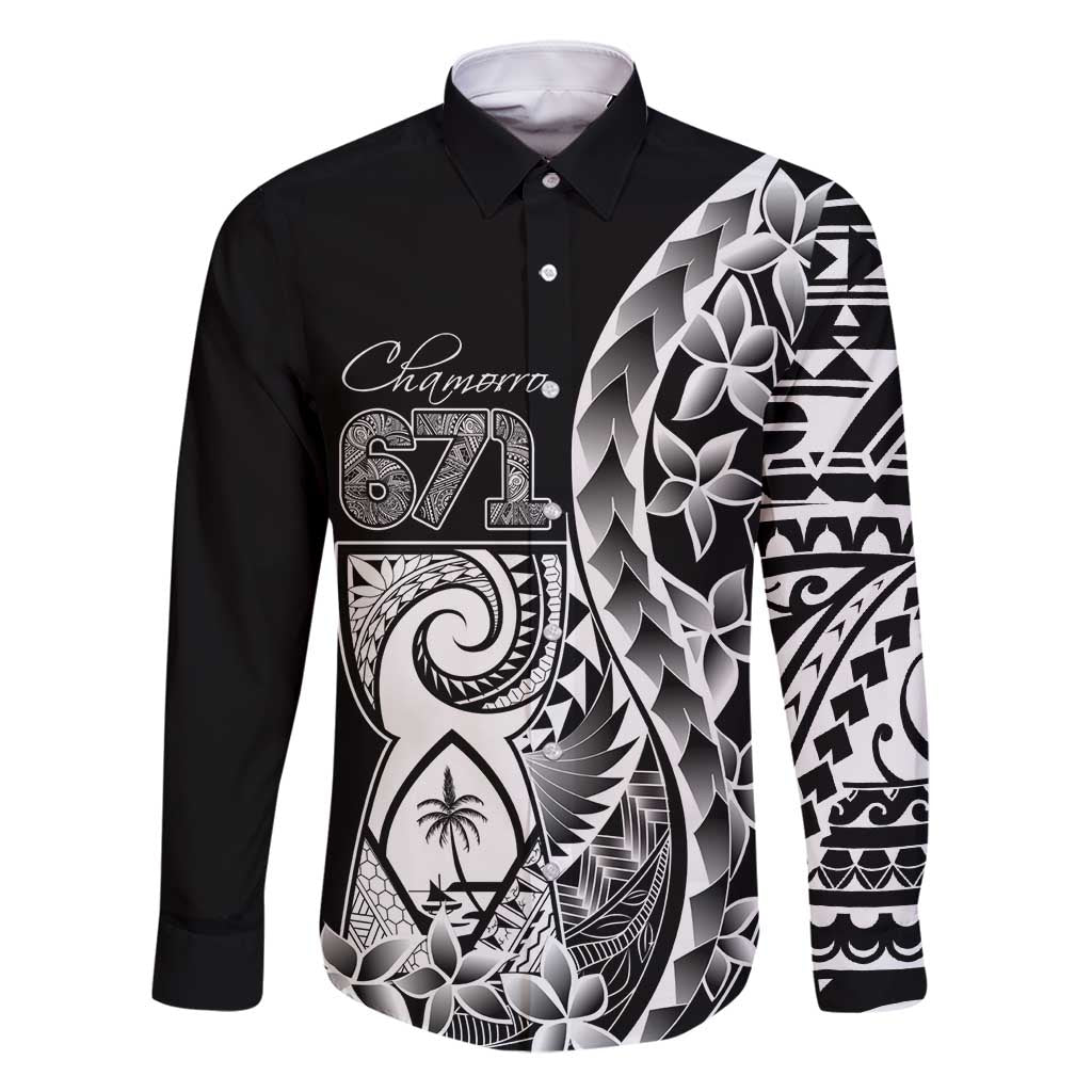 671 Guam Personalised Family Matching Off Shoulder Maxi Dress and Hawaiian Shirt Latte Stone Tribal LT9 Dad's Shirt - Long Sleeve Black - Polynesian Pride