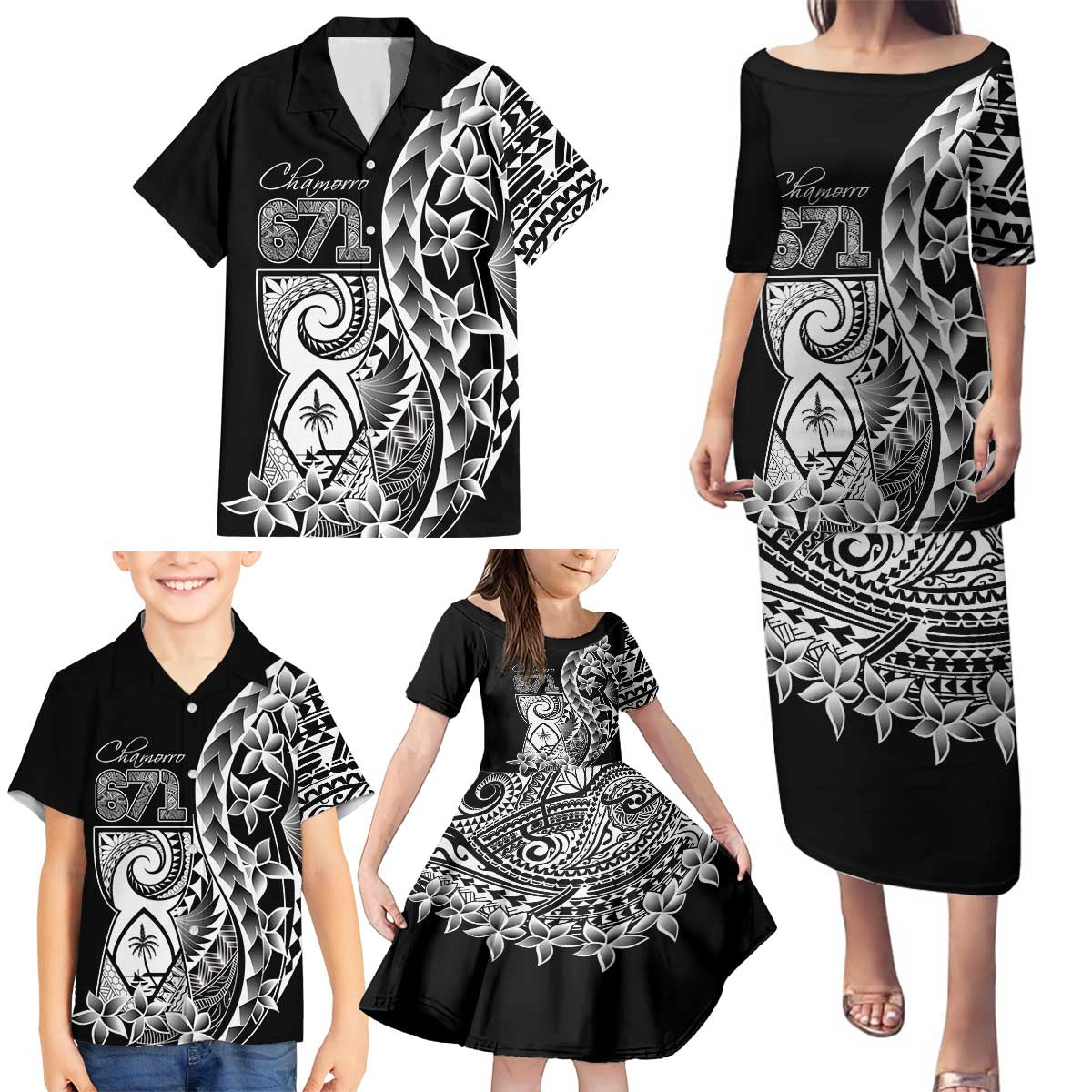 671 Guam Personalised Family Matching Puletasi and Hawaiian Shirt Latte Stone Tribal LT9 - Polynesian Pride
