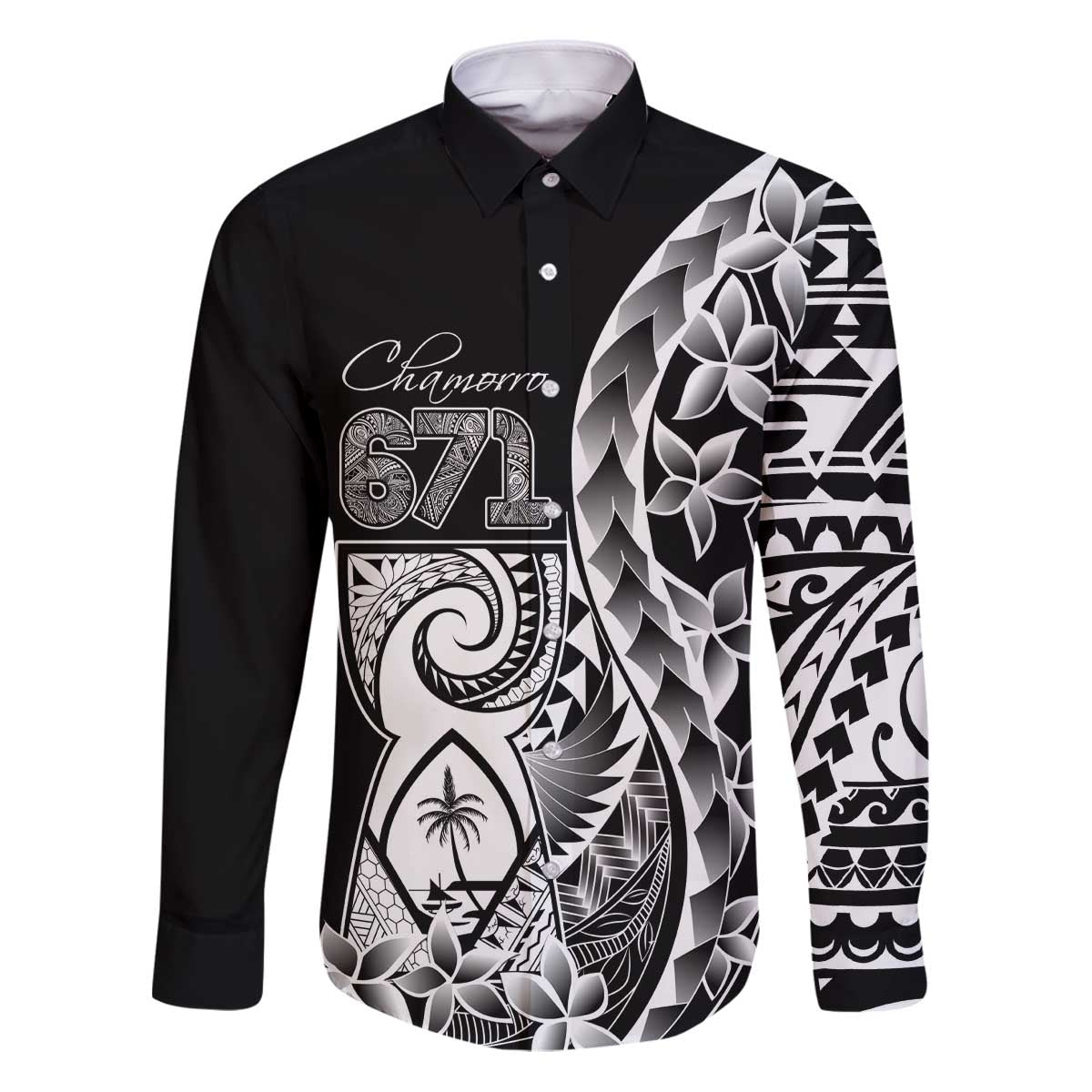 671 Guam Personalised Family Matching Puletasi and Hawaiian Shirt Latte Stone Tribal LT9 Dad's Shirt - Long Sleeve Black - Polynesian Pride