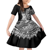 671 Guam Personalised Family Matching Short Sleeve Bodycon Dress and Hawaiian Shirt Latte Stone Tribal LT9 Daughter's Dress Black - Polynesian Pride