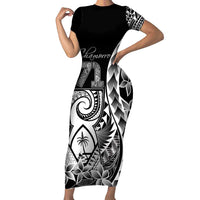 671 Guam Personalised Family Matching Short Sleeve Bodycon Dress and Hawaiian Shirt Latte Stone Tribal LT9 Mom's Dress Black - Polynesian Pride