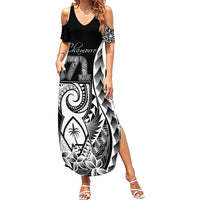 671 Guam Personalised Family Matching Summer Maxi Dress and Hawaiian Shirt Latte Stone Tribal LT9 Mom's Dress Black - Polynesian Pride