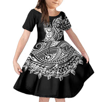 671 Guam Personalised Family Matching Tank Maxi Dress and Hawaiian Shirt Latte Stone Tribal LT9 Daughter's Dress Black - Polynesian Pride