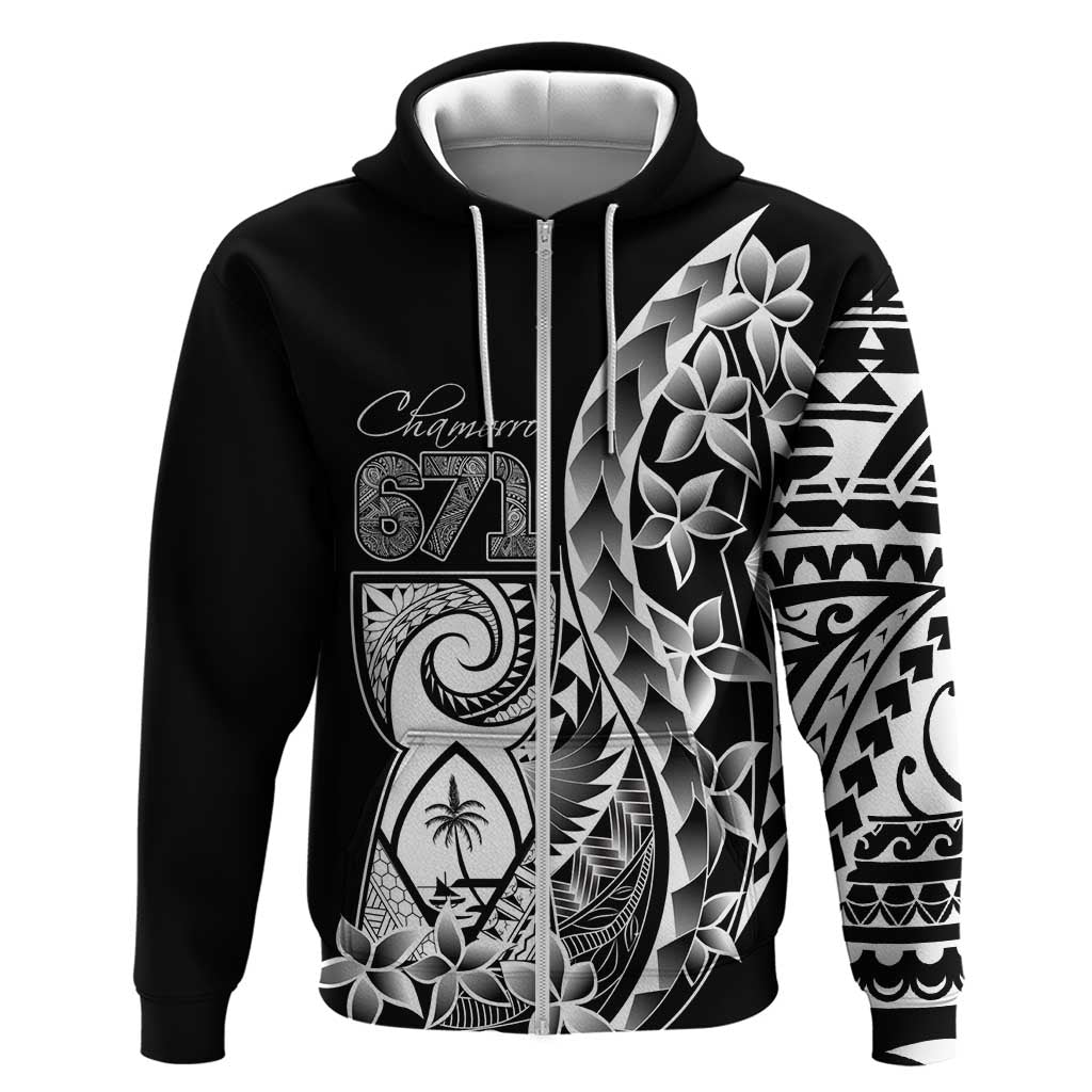 671 Guam Personalised Zip Hoodie Latte Stone Tribal LT9 Zip Hoodie Black - Polynesian Pride
