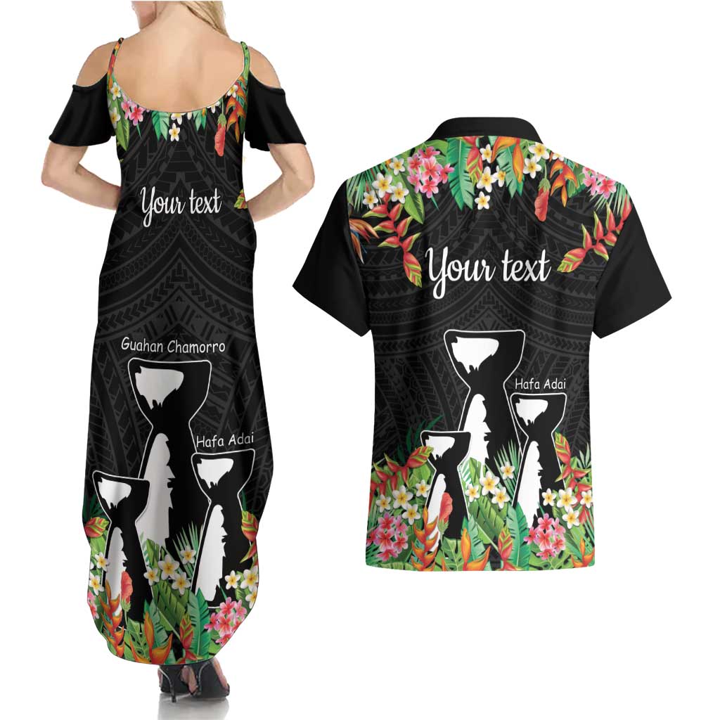 671 Guam Personalised Couples Matching Summer Maxi Dress and Hawaiian Shirt Latte Stone and Tropical Flowers LT9 - Polynesian Pride