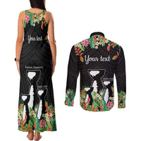 671 Guam Personalised Couples Matching Tank Maxi Dress and Long Sleeve Button Shirt Latte Stone and Tropical Flowers LT9 - Polynesian Pride