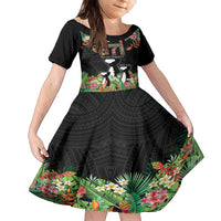 671 Guam Personalised Family Matching Long Sleeve Bodycon Dress and Hawaiian Shirt Latte Stone and Tropical Flowers LT9 Daughter's Dress Black - Polynesian Pride