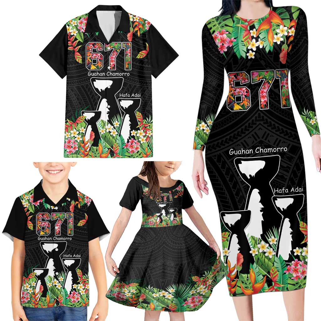 671 Guam Personalised Family Matching Long Sleeve Bodycon Dress and Hawaiian Shirt Latte Stone and Tropical Flowers LT9 - Polynesian Pride