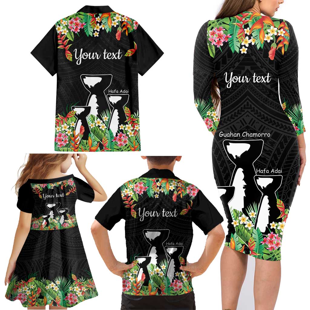 671 Guam Personalised Family Matching Long Sleeve Bodycon Dress and Hawaiian Shirt Latte Stone and Tropical Flowers LT9 - Polynesian Pride