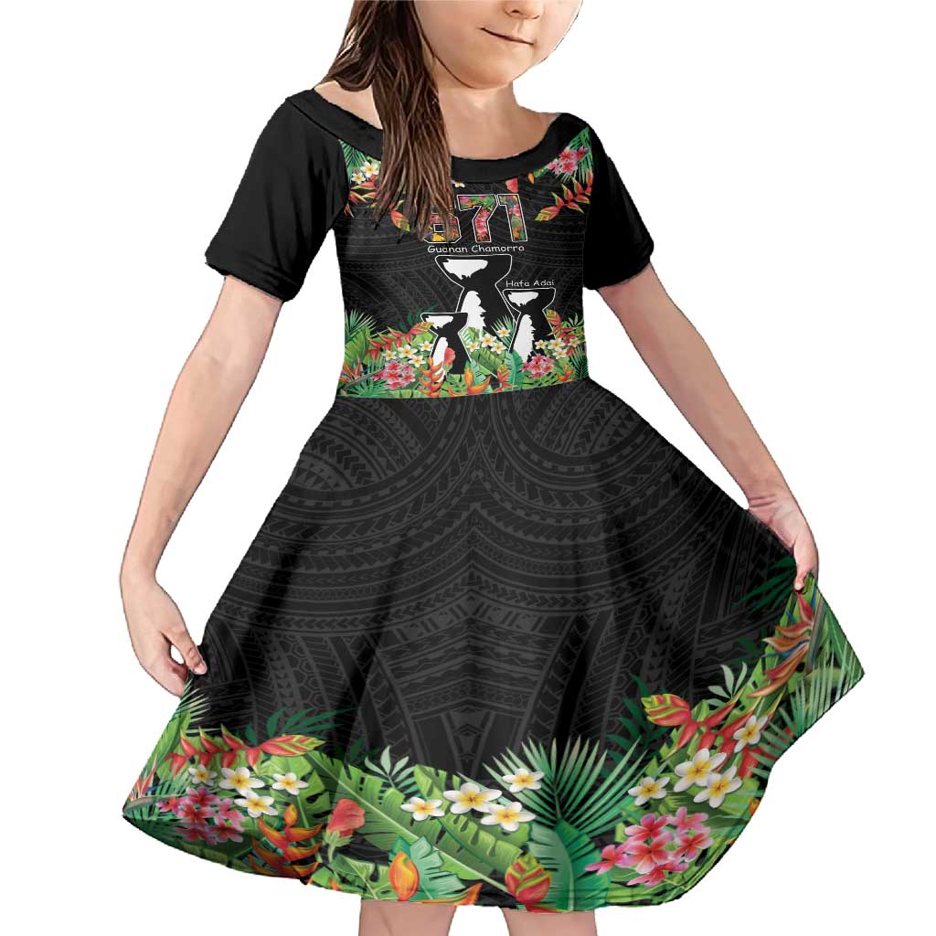671 Guam Personalised Family Matching Mermaid Dress and Hawaiian Shirt Latte Stone and Tropical Flowers LT9 Daughter's Dress Black - Polynesian Pride