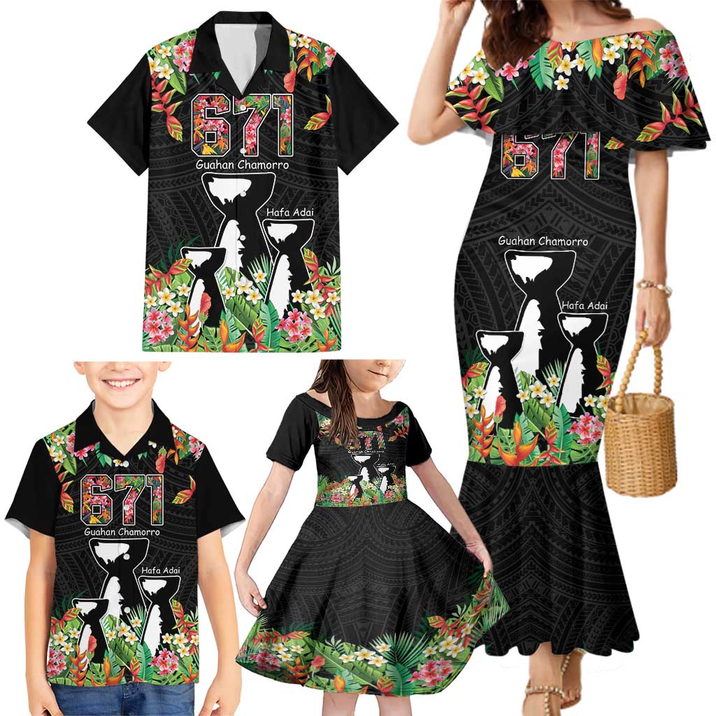 671 Guam Personalised Family Matching Mermaid Dress and Hawaiian Shirt Latte Stone and Tropical Flowers LT9 - Polynesian Pride