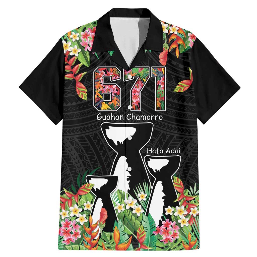 671 Guam Personalised Family Matching Mermaid Dress and Hawaiian Shirt Latte Stone and Tropical Flowers LT9 Dad's Shirt - Short Sleeve Black - Polynesian Pride