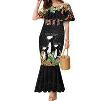 671 Guam Personalised Family Matching Mermaid Dress and Hawaiian Shirt Latte Stone and Tropical Flowers LT9 Mom's Dress Black - Polynesian Pride