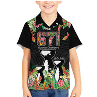 671 Guam Personalised Family Matching Mermaid Dress and Hawaiian Shirt Latte Stone and Tropical Flowers LT9 Son's Shirt Black - Polynesian Pride