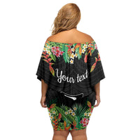 671 Guam Personalised Family Matching Off Shoulder Short Dress and Hawaiian Shirt Latte Stone and Tropical Flowers LT9 - Polynesian Pride