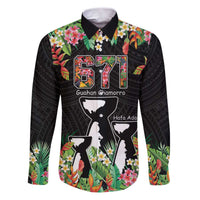 671 Guam Personalised Family Matching Puletasi and Hawaiian Shirt Latte Stone and Tropical Flowers LT9 Dad's Shirt - Long Sleeve Black - Polynesian Pride