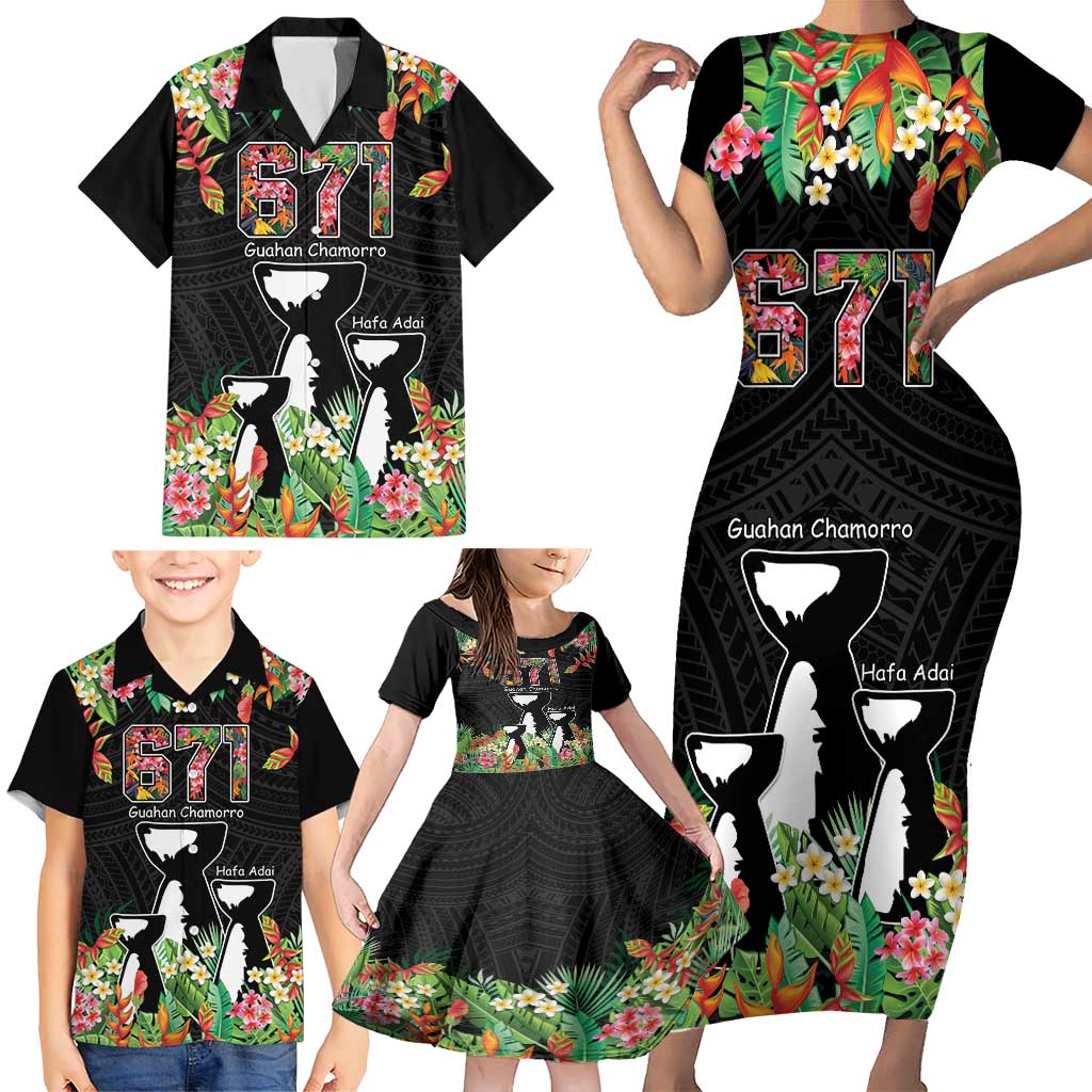 671 Guam Personalised Family Matching Short Sleeve Bodycon Dress and Hawaiian Shirt Latte Stone and Tropical Flowers LT9 - Polynesian Pride
