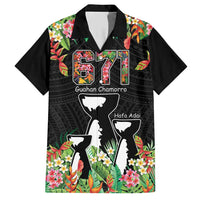 671 Guam Personalised Family Matching Short Sleeve Bodycon Dress and Hawaiian Shirt Latte Stone and Tropical Flowers LT9 Dad's Shirt - Short Sleeve Black - Polynesian Pride