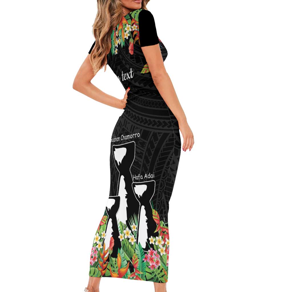 671 Guam Personalised Family Matching Short Sleeve Bodycon Dress and Hawaiian Shirt Latte Stone and Tropical Flowers LT9 - Polynesian Pride