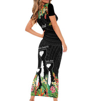 671 Guam Personalised Family Matching Short Sleeve Bodycon Dress and Hawaiian Shirt Latte Stone and Tropical Flowers LT9 - Polynesian Pride