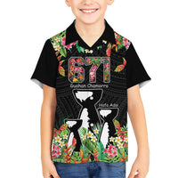 671 Guam Personalised Family Matching Short Sleeve Bodycon Dress and Hawaiian Shirt Latte Stone and Tropical Flowers LT9 Son's Shirt Black - Polynesian Pride